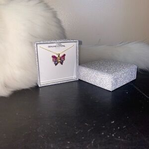 Genuine Crystal Butterfly Necklace - Pink, Purple and Gold